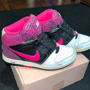 Nike Air womens pink, black & white leopard print high top sneakers